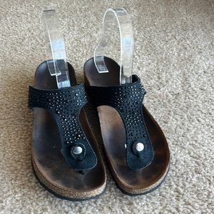 Modabella Italian Leather Birks black sandals beach travel size 6